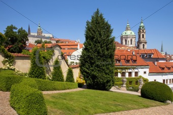 czech republic, prague - 18th century vrtba garden (vrtbovska zahrada) and st. nicholas church