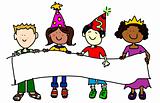 Party hat kids with banner
