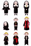 cartoon Priest and nun icon set