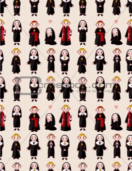cartoon priest and nun seamless pattern