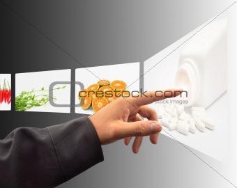 hand pushing a touch screen interface