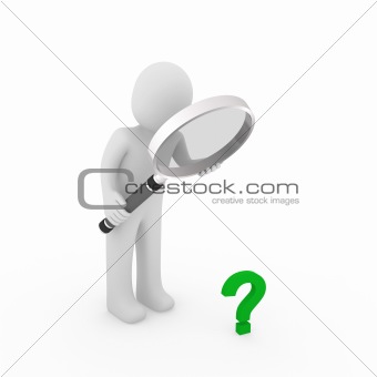 3d magnifying glass question mark green