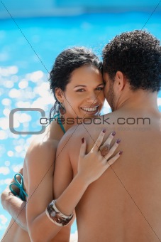 young couple doing honeymoon in resort