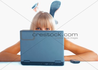 Close-up of a woman with laptop