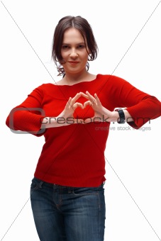 A Girl Shoving Heart Symbol