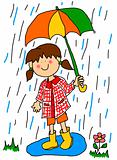 Little girl with umbrella cartoon