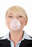 Businesswoman chewing a gum