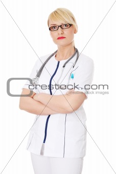 Mature female doctor or nurse