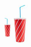 Two soda drinks with blue straw
