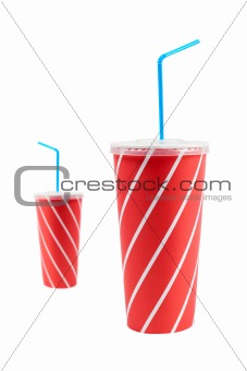 Two soda drinks with blue straw