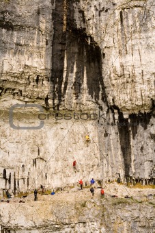 Climbers at Malham Cove in the Yorkshire Dales