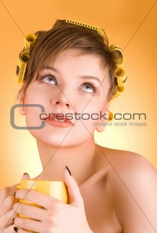 girl with hair-rollers