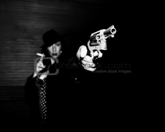 Woman Spy Aiming Gun