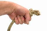 Hand keeps rope with node