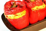 Red peppers stuffed with rice and vegetables
