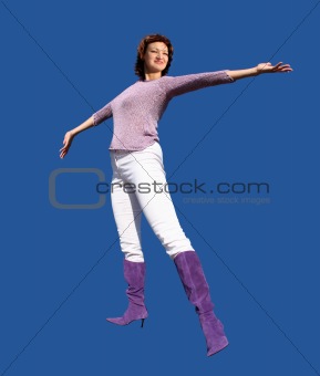 Happy woman on blue background