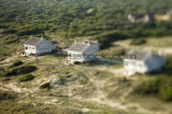 Aerial of beach homes.
