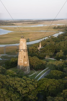 Aerial of lighthouse.