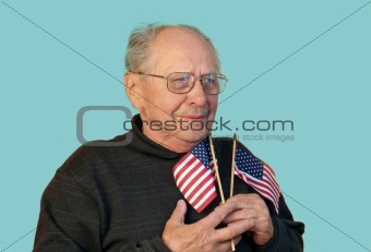 Senior man with american flag 