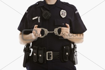 Policewoman with handcuffs.