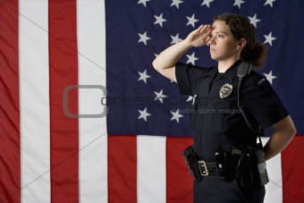 Policewoman saluting.