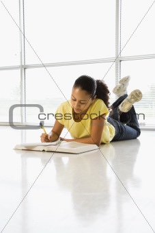 Girl doing homework.
