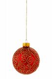 A red hanging Christmas ornament