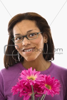 Woman with bouquet.