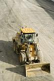 Freeway construction; bulldozer from above