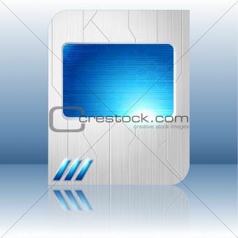 Blue and brushed steel futuristic sign. Includes transparencies