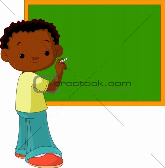 Cute Boy Writing on the Blackboard 