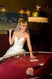 happy bride playing cards
