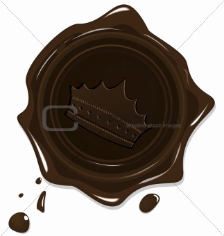 Illustration of wax grunge brown seal with crown