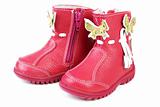 Pair red leather baby boots