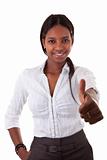 Young black woman making  thumbs up