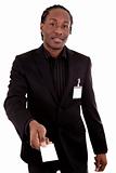 African American businessman giving a business card