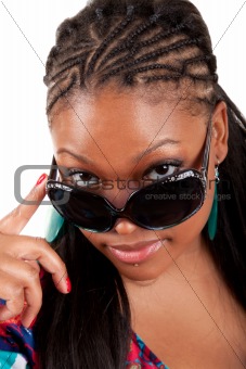 Young black woman in sunglasses glamour portrait