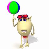 Puppet playing colored ball on white background