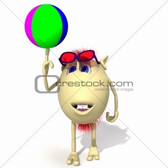 Puppet playing colored ball on white background