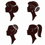 Hairstyles,vector beautiful women and girl silhouettes
