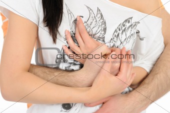 Body parts.couple hugging and touching each other