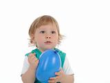 Cute little child smiling and holding a baloon. isolated