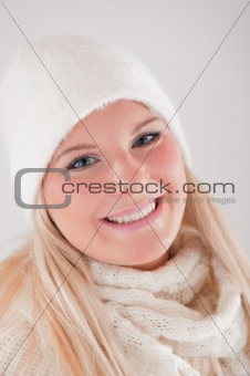 pretty winter girl in white hat