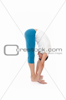 young man is doing fitness and streching. isolated on white