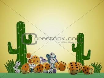 dice on green table in desert background
