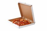 Fresh pizza in plain open box