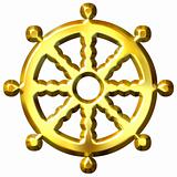 3D Golden Buddhism Symbol Wheel of Dharma