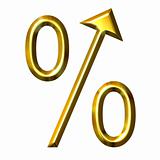 3D Golden Percent Symbol with Integrated Arrow Directed Up