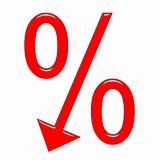 3d percent symbol with arrow directed down