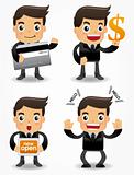 funny cartoon office worker with sale Promotions icon set